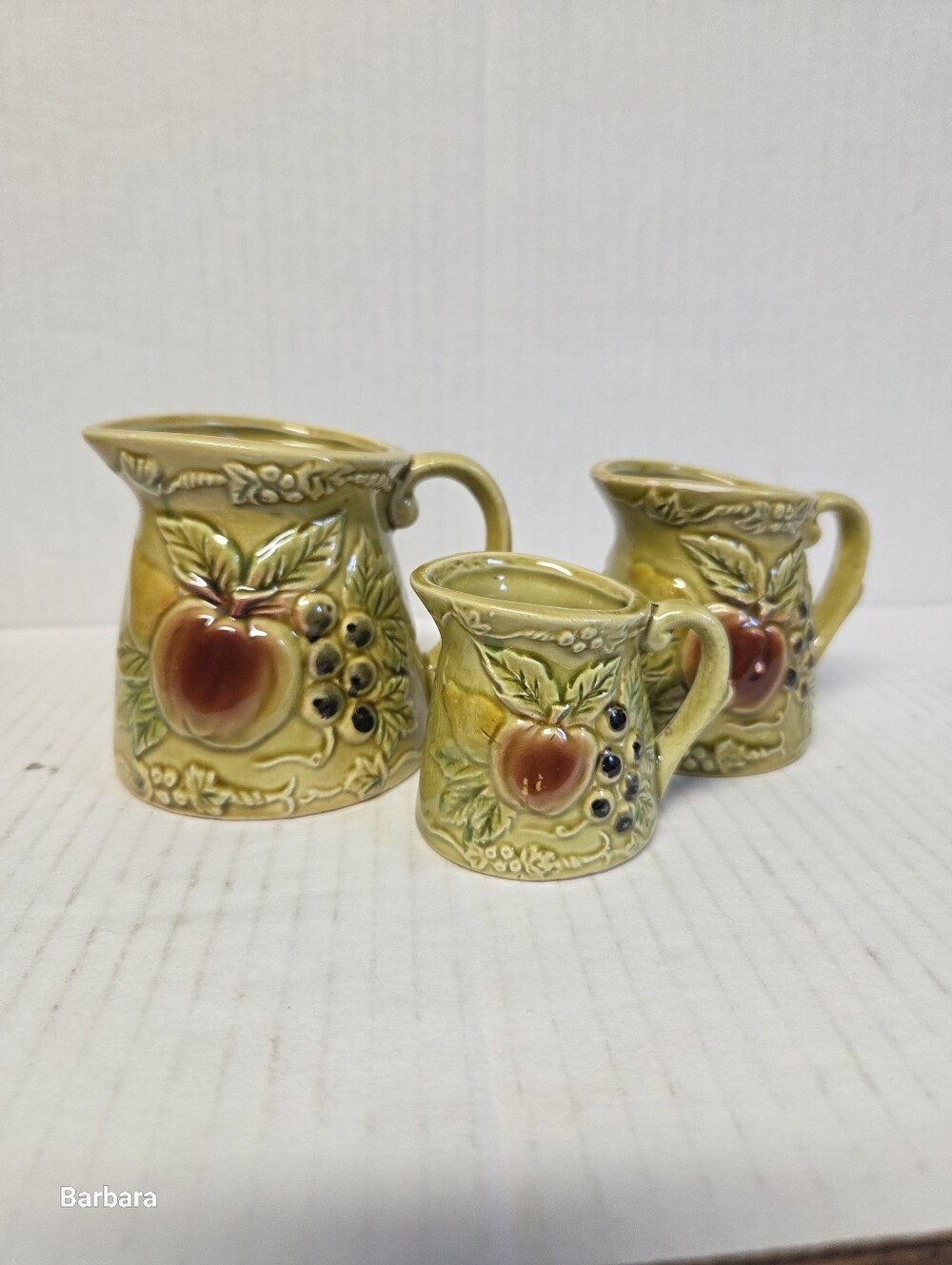 Vintage 60s Enesco Japan 3-Piece Ceramic Pitcher-style Measuring Cups
